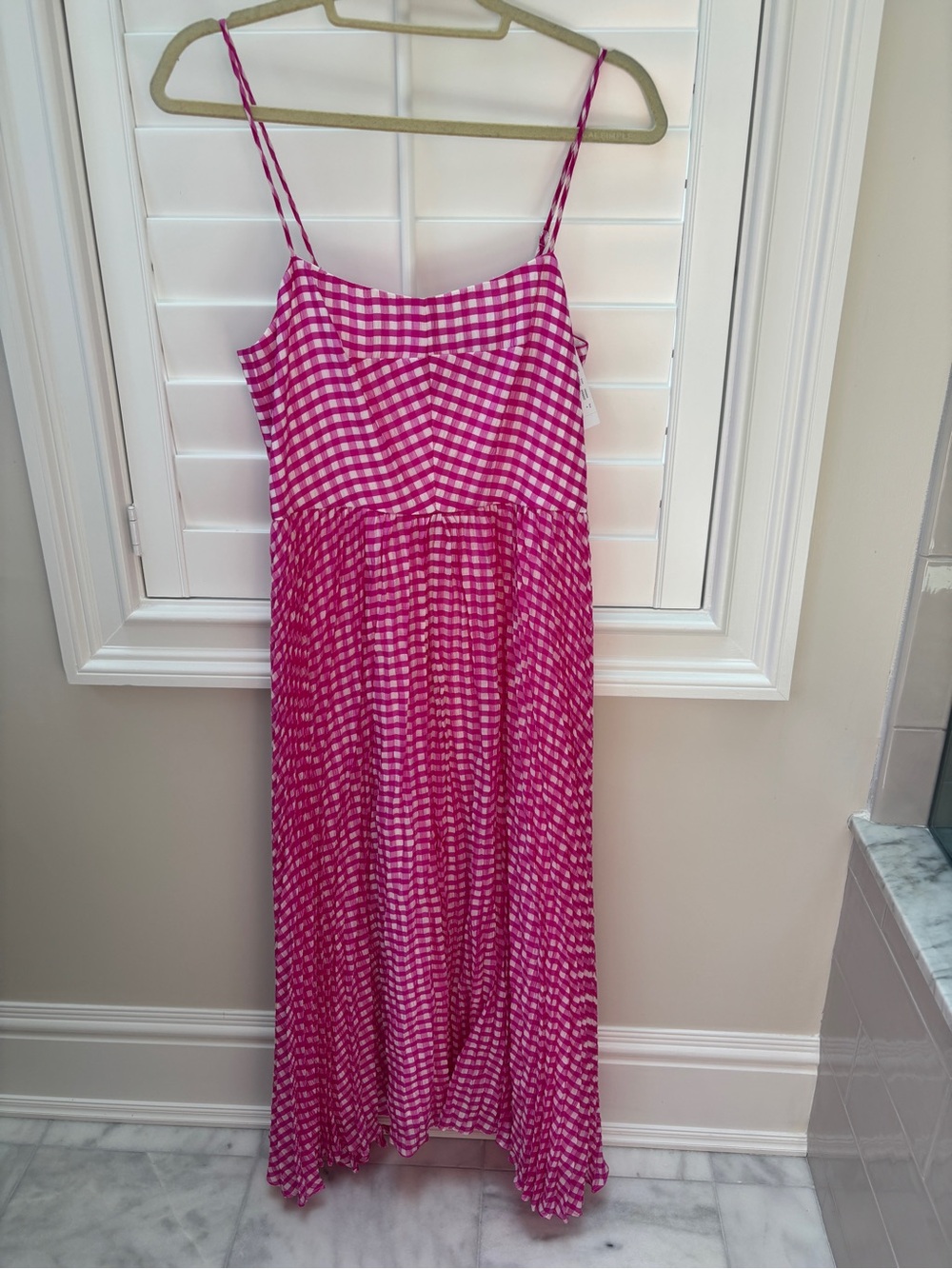 JCrew J Crew Pleated Pink Midi Dress in Crinkle Gingham Size 4 NWT